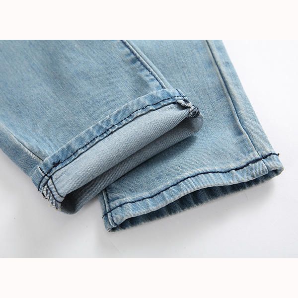 Agujeros Para Hombre Moda Casual Piernas Rectas Jeans Vintage Pantalones De Mezclilla Azul Claro