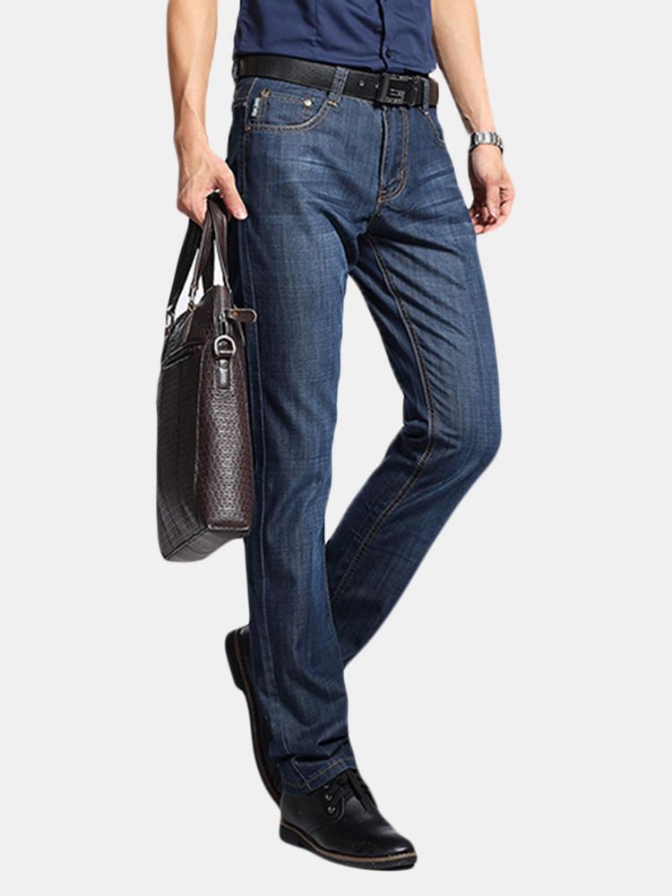 Casual Business Straight Leg Primavera Verano Algodón Transpirable Basic Jeans Largos Para Hombres