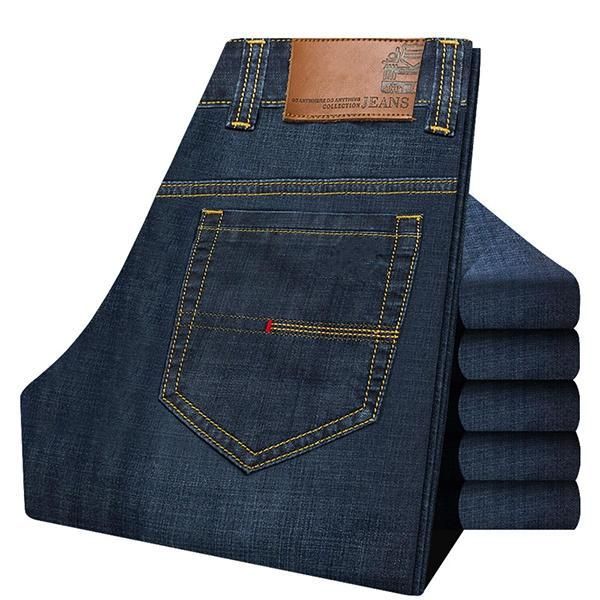 Casual Business Straight Leg Primavera Verano Algodón Transpirable Basic Jeans Largos Para Hombres