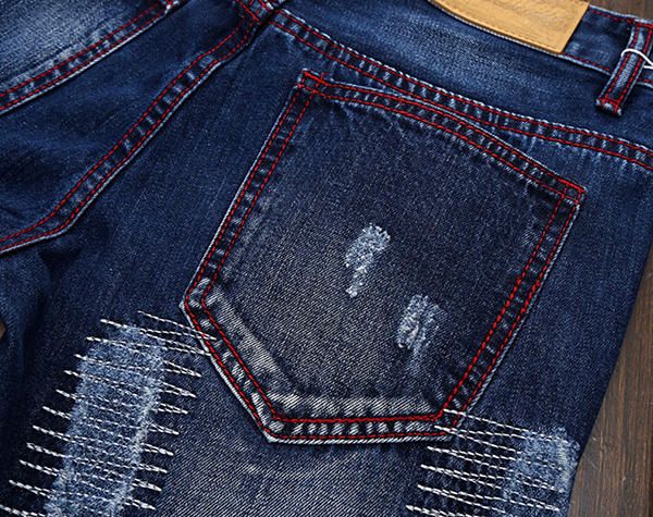 Fashion Coolest Vintage Holes Piernas Rectas Jeans Lavados A La Piedra Para Hombres