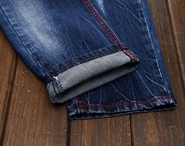 Fashion Coolest Vintage Holes Piernas Rectas Jeans Lavados A La Piedra Para Hombres