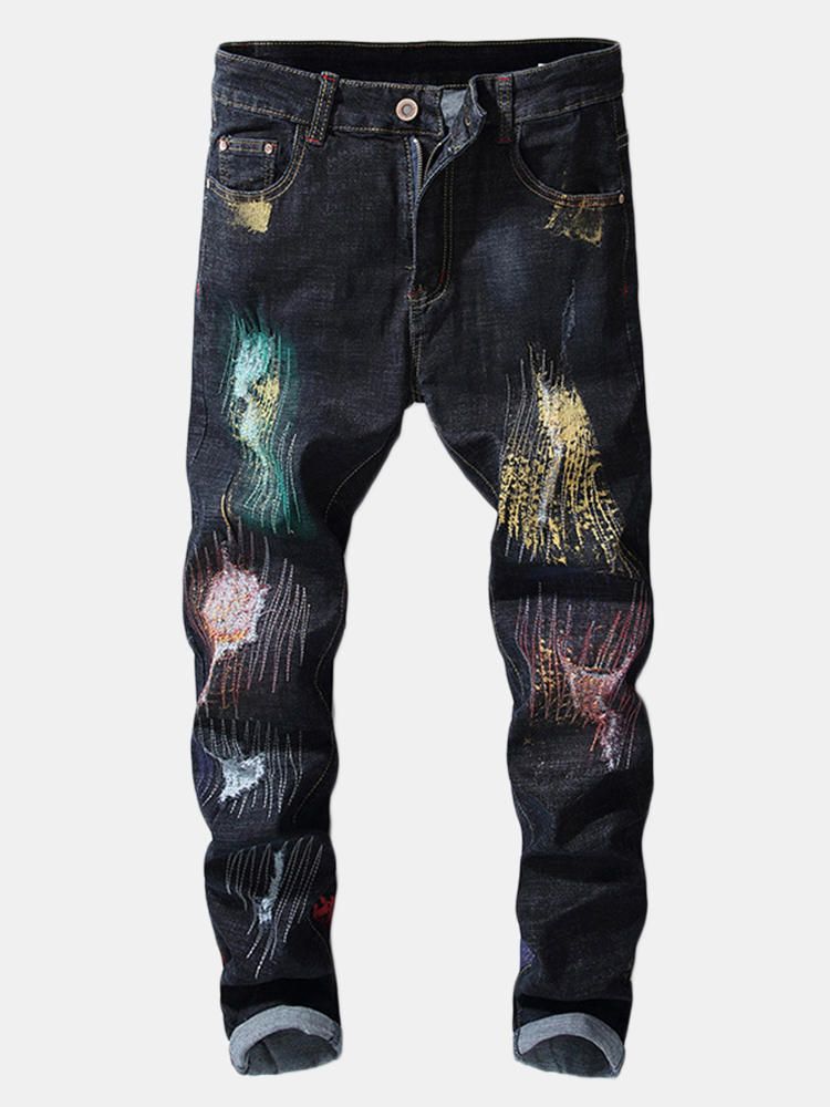 Impresión Hip-hop Design Colorful Holes Jeans Para Hombres