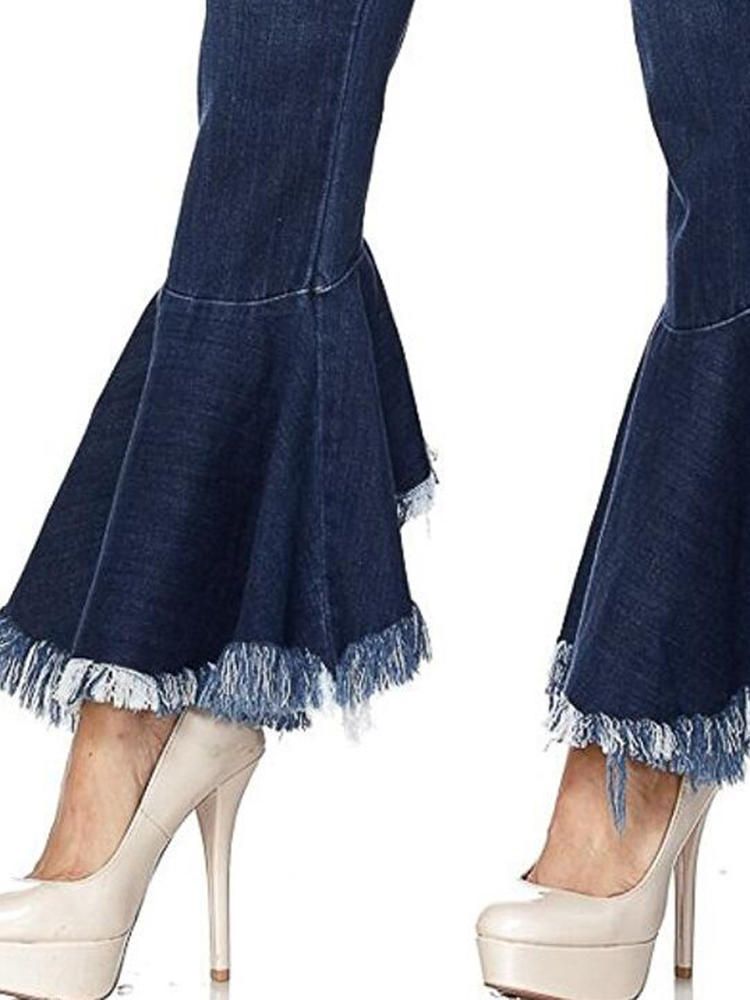 Jeans Acampanados Con Flecos Elásticos Vintage Para Mujer