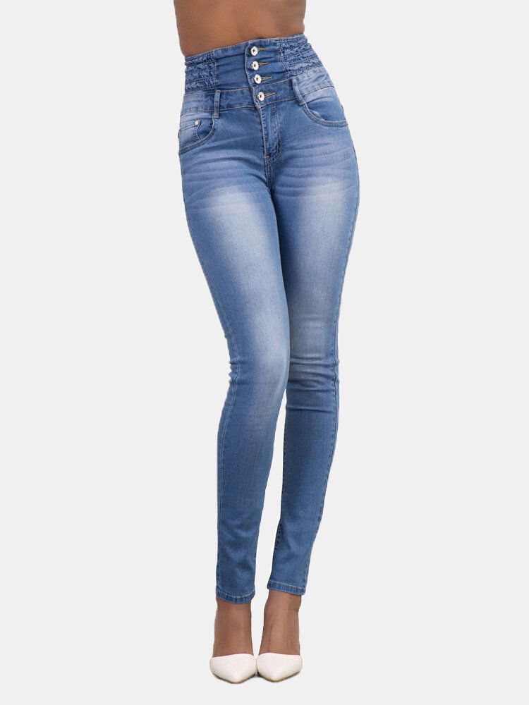 Jeans Ajustados Casuales De Tiro Alto Para Mujer