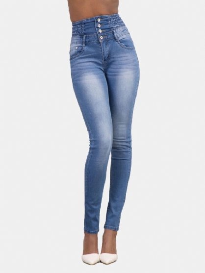 Jeans Ajustados Casuales De Tiro Alto Para Mujer