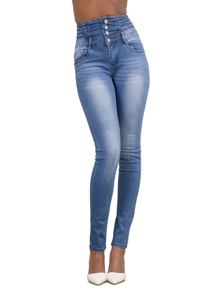 Jeans Ajustados Casuales De Tiro Alto Para Mujer