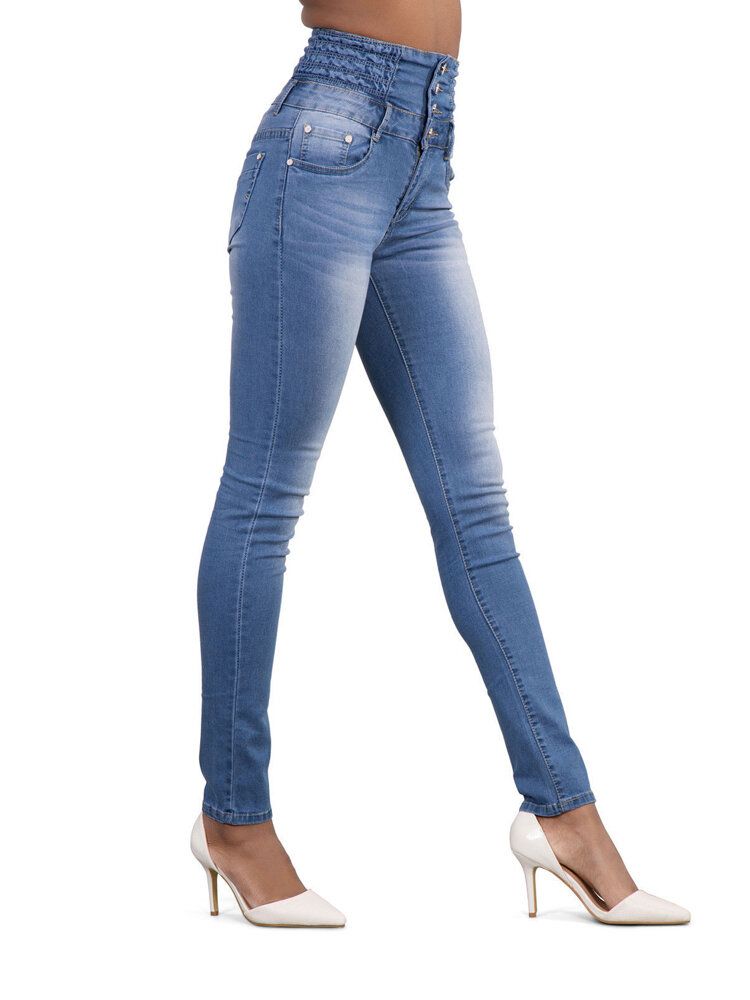 Jeans Ajustados Casuales De Tiro Alto Para Mujer