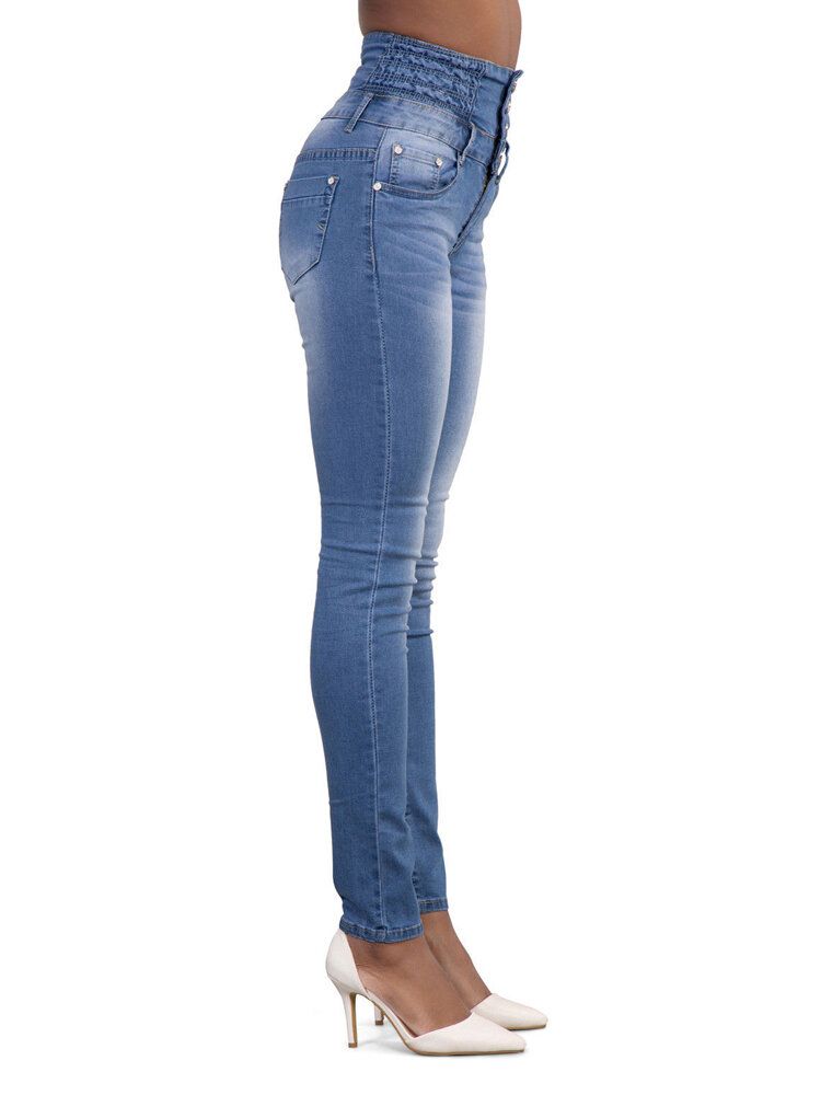 Jeans Ajustados Casuales De Tiro Alto Para Mujer