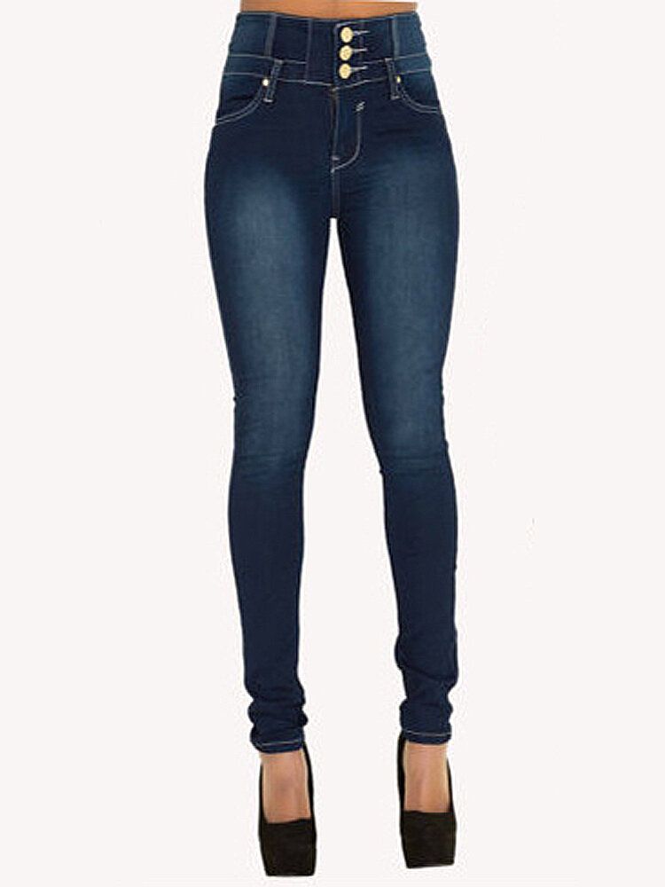 Jeans Ajustados Casuales De Tiro Alto Para Mujer