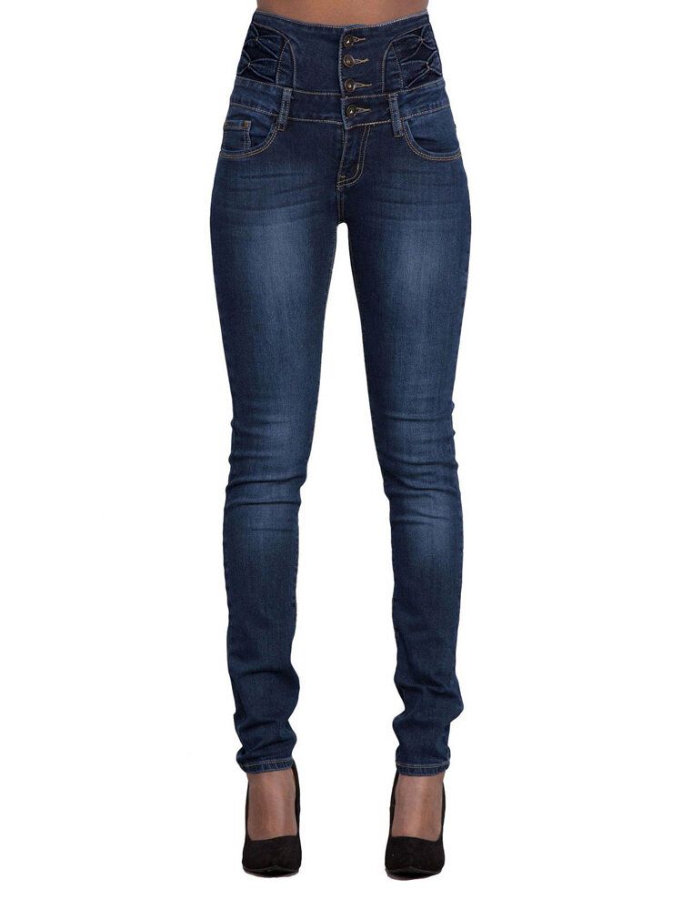 Jeans Ajustados Casuales De Tiro Alto Para Mujer