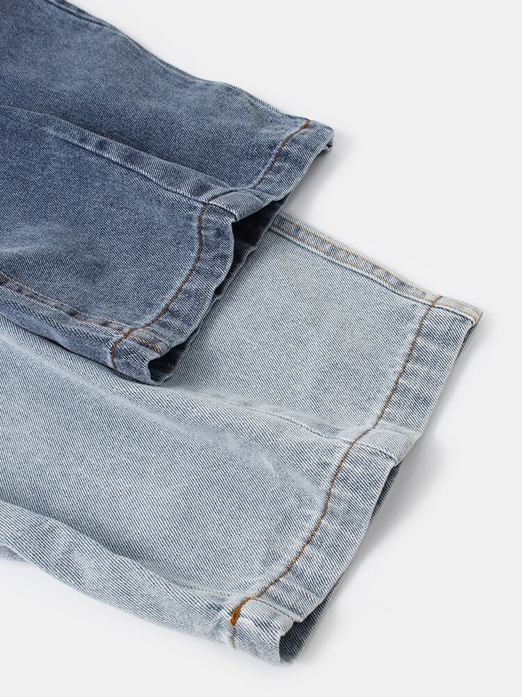 Jeans De Cintura Elástica Con Cordón De Retazos En Contraste Para Hombre Con Bolsillo Grande