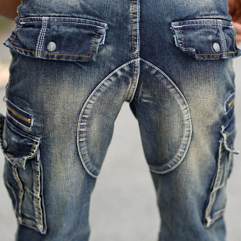 Jeans Cortos Casuales Retro Con Múltiples Bolsillos Sobre La Rodilla Para Hombres