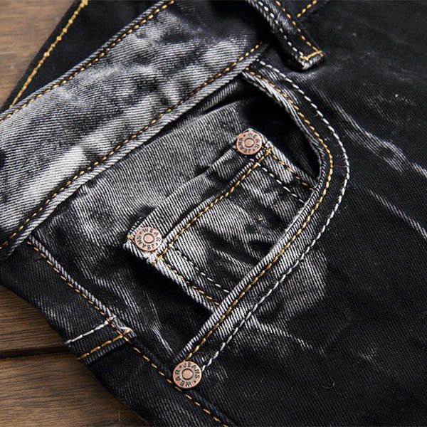 Jeans Cortos Hasta La Rodilla Elásticos De Moda Personalizados Rasgados Vintage Para Hombres