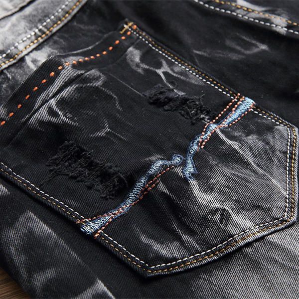 Jeans Cortos Hasta La Rodilla Elásticos De Moda Personalizados Rasgados Vintage Para Hombres