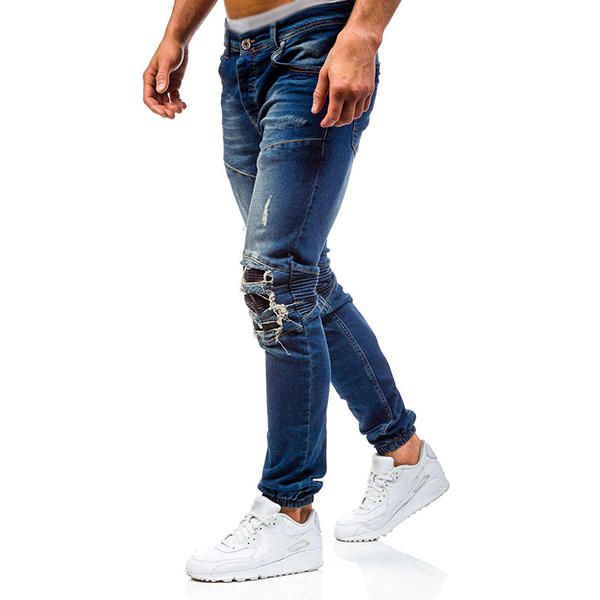 Jeans Desgastados Desgastados Con Agujeros Rasgados Lavados Con Estilo Biker Para Hombres