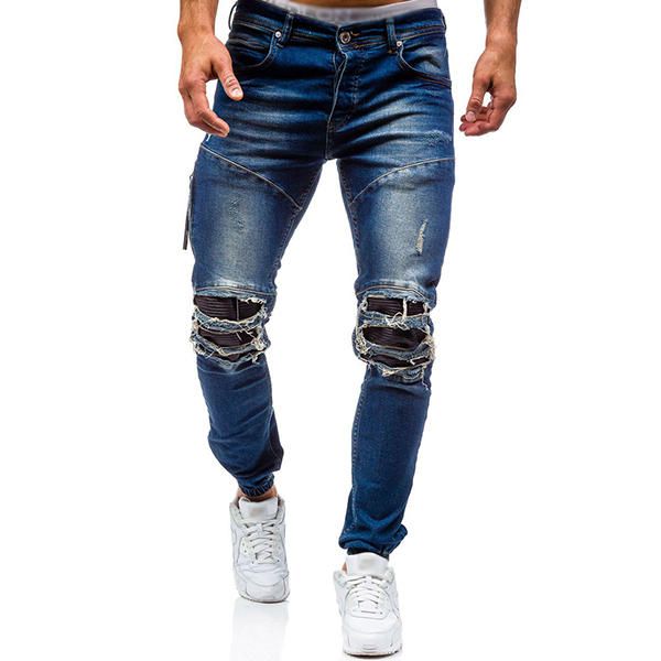 Jeans Desgastados Desgastados Con Agujeros Rasgados Lavados Con Estilo Biker Para Hombres