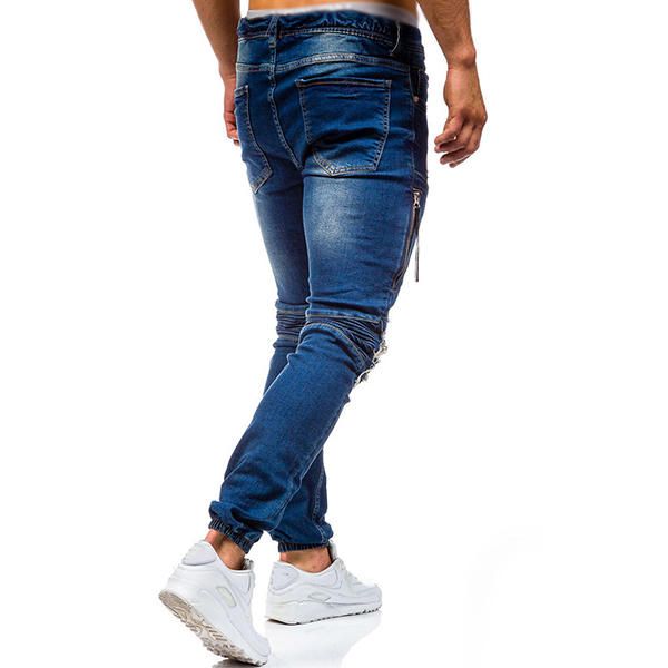 Jeans Desgastados Desgastados Con Agujeros Rasgados Lavados Con Estilo Biker Para Hombres