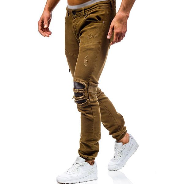 Jeans Desgastados Desgastados Con Agujeros Rasgados Lavados Con Estilo Biker Para Hombres