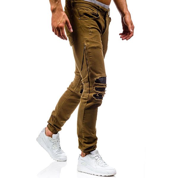 Jeans Desgastados Desgastados Con Agujeros Rasgados Lavados Con Estilo Biker Para Hombres