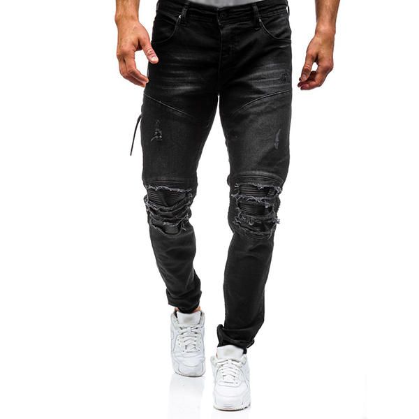 Jeans Desgastados Desgastados Con Agujeros Rasgados Lavados Con Estilo Biker Para Hombres