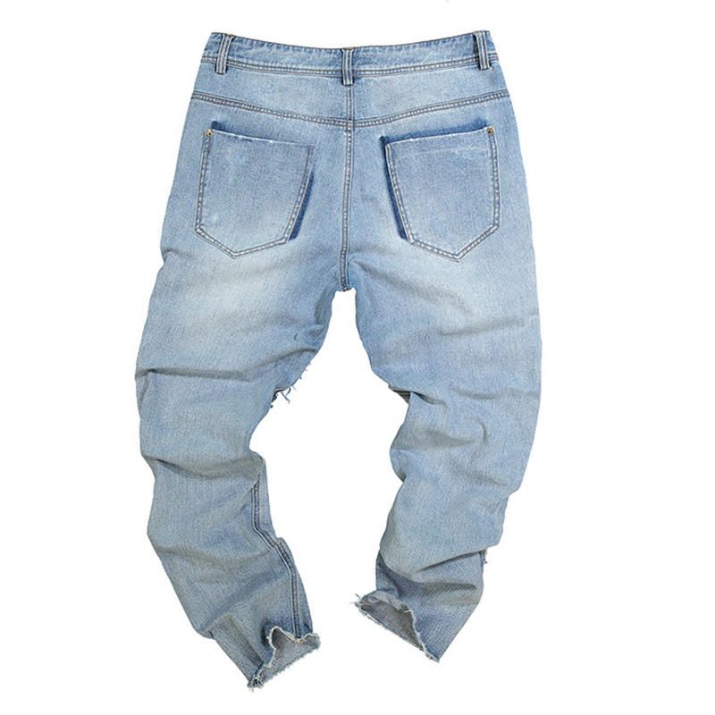 Jeans De Diseñador Lavados En Azul Hip-hop Con Estilo Patchwork