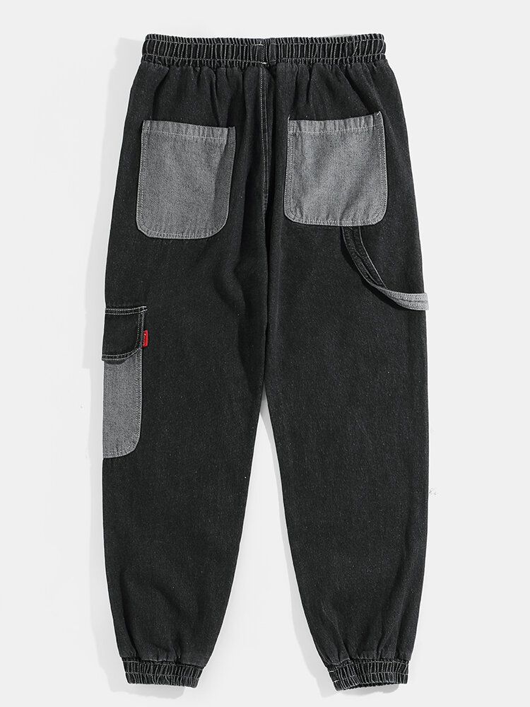 Jeans Joggers Sueltos Con Cintura Elástica Y Cordón Para Hombre Con Bolsillo