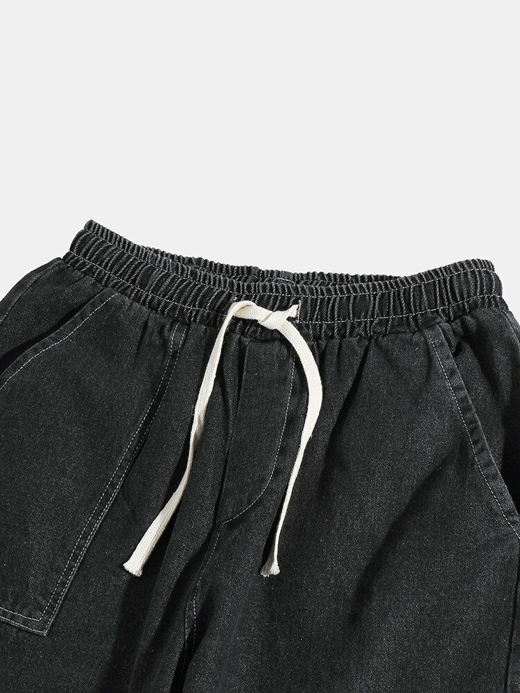 Jeans Joggers Sueltos Con Cintura Elástica Y Cordón Para Hombre Con Bolsillo