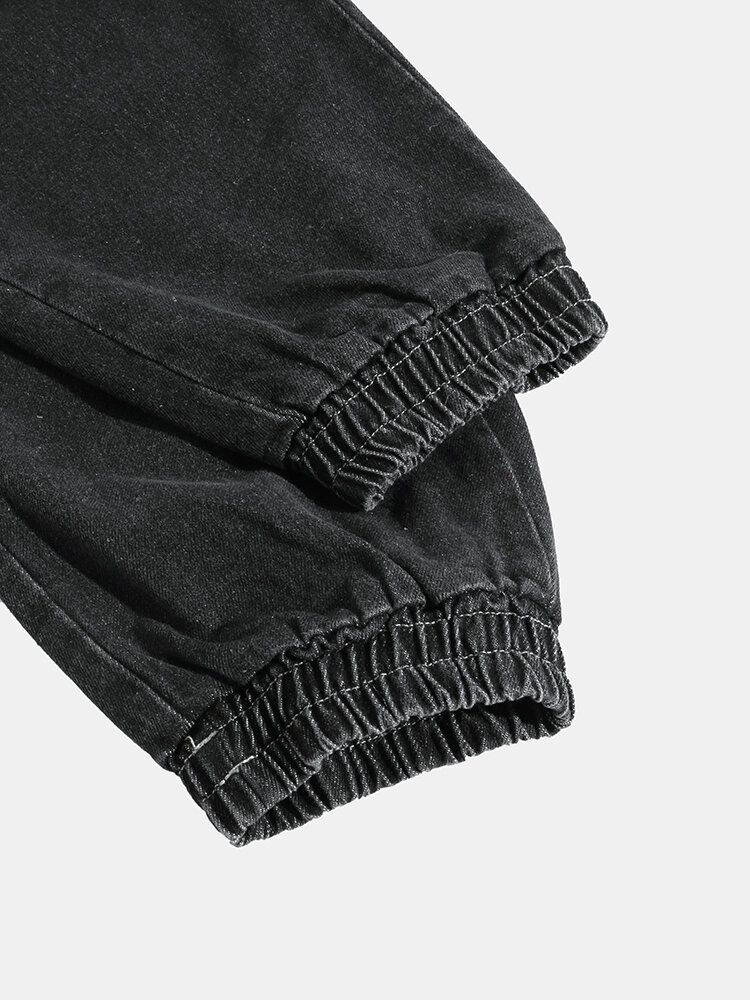 Jeans Joggers Sueltos Con Cintura Elástica Y Cordón Para Hombre Con Bolsillo