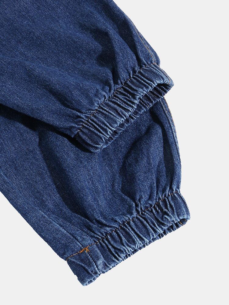 Jeans De Jogging Sueltos Con Cintura Elástica Y Multibolsillos Para Hombre