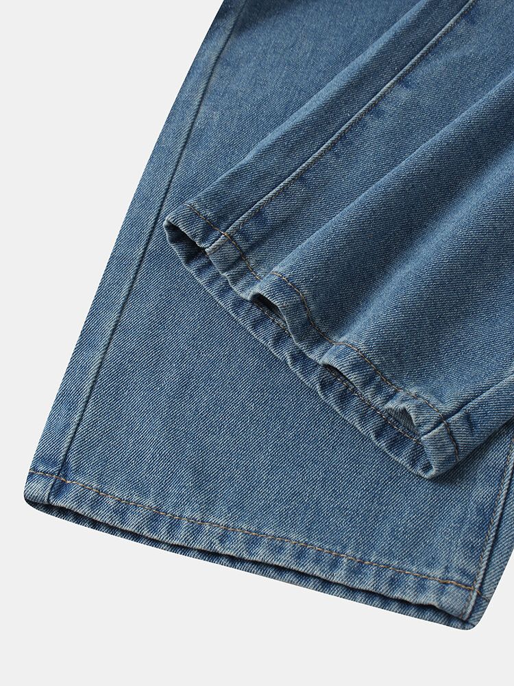 Jeans Sueltos De Cintura Media Con Bolsillo Con Patrón De Letras Para Hombre