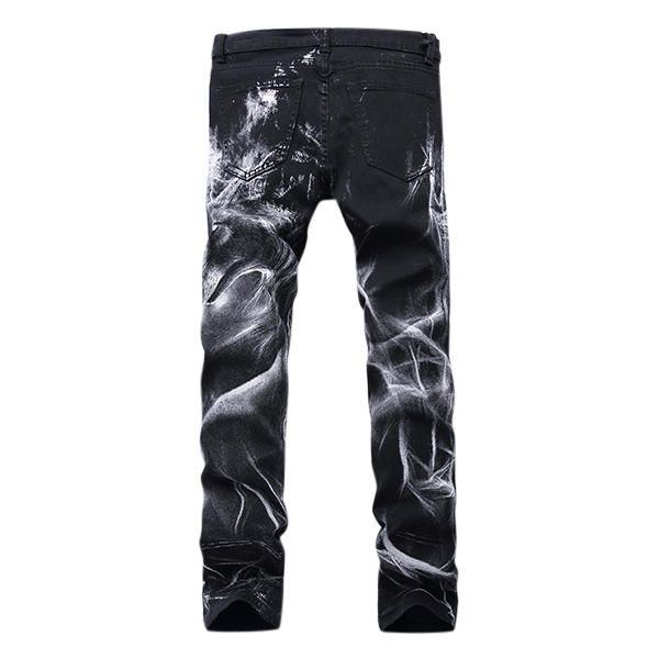 Moda Para Hombre Lobo Impresión Negro Pierna Recta Denim Pantalones Largos Jeans Tamaño Ee. Uu. 30-40