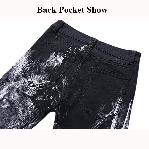 Moda Para Hombre Lobo Impresión Negro Pierna Recta Denim Pantalones Largos Jeans Tamaño Ee. Uu. 30-40