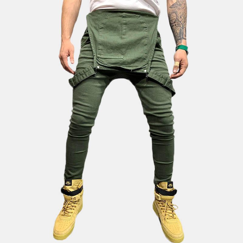 Mono De Pantalón De Mezclilla Retro Con Bolsillo Grande De Color Sólido Para Hombre