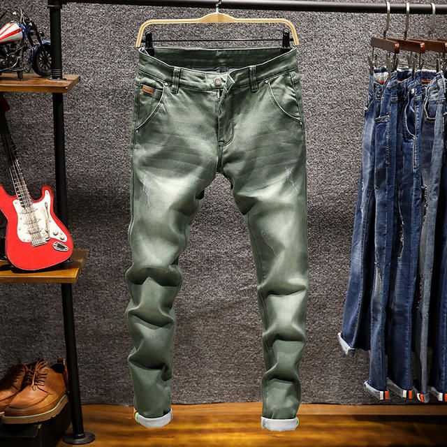 New Color Jeans Pantalones De Pies Delgados Para Hombres Pantalones De Lápiz Elásticos Pantalones Largos Para Hombres Tendencia