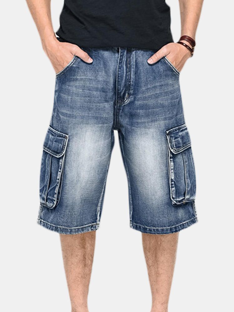 Pantalones Cortos De Mezclilla Holgados Con Bolsillos Grandes Para Hombre De Verano