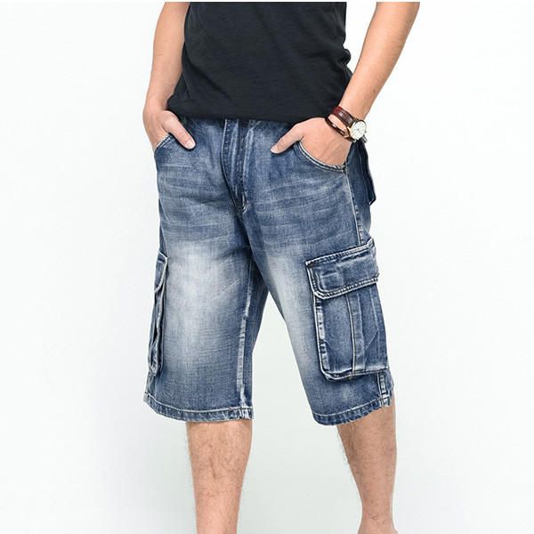 Pantalones Cortos De Mezclilla Holgados Con Bolsillos Grandes Para Hombre De Verano