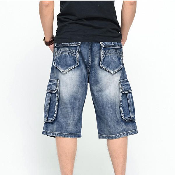 Pantalones Cortos De Mezclilla Holgados Con Bolsillos Grandes Para Hombre De Verano