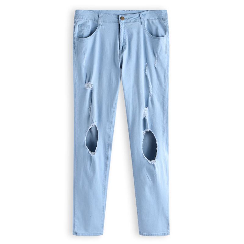 Pantalones De Mezclilla Para Hombre Agujeros Jeans De Tiro Medio De Moda Delgada