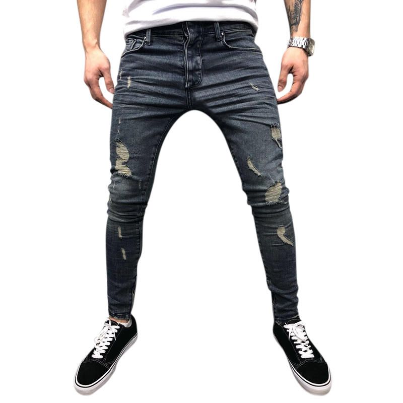 Pantalones De Mezclilla De Primavera Y Otoño Para Hombre Agujeros Jeans De Moda Delgados