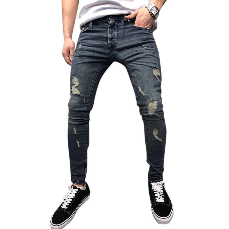 Pantalones De Mezclilla De Primavera Y Otoño Para Hombre Agujeros Jeans De Moda Delgados