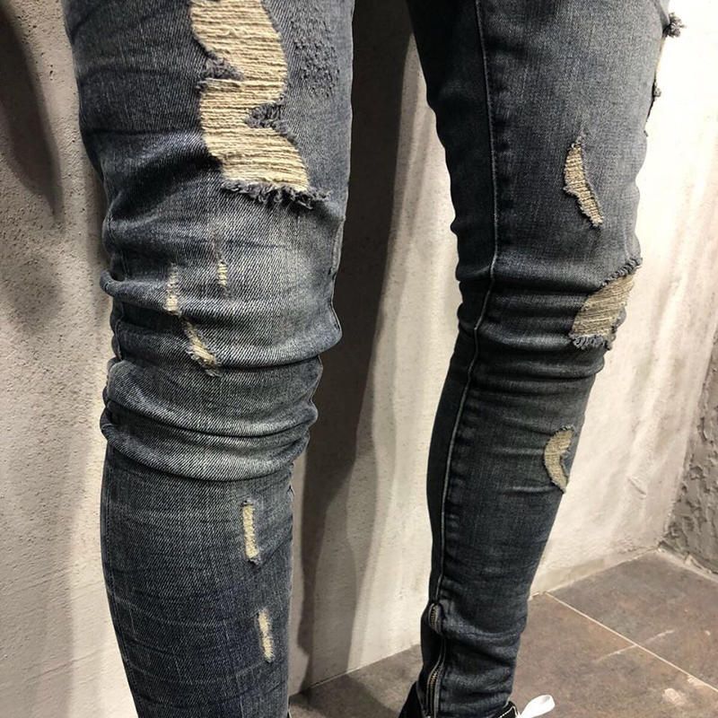 Pantalones De Mezclilla De Primavera Y Otoño Para Hombre Agujeros Jeans De Moda Delgados