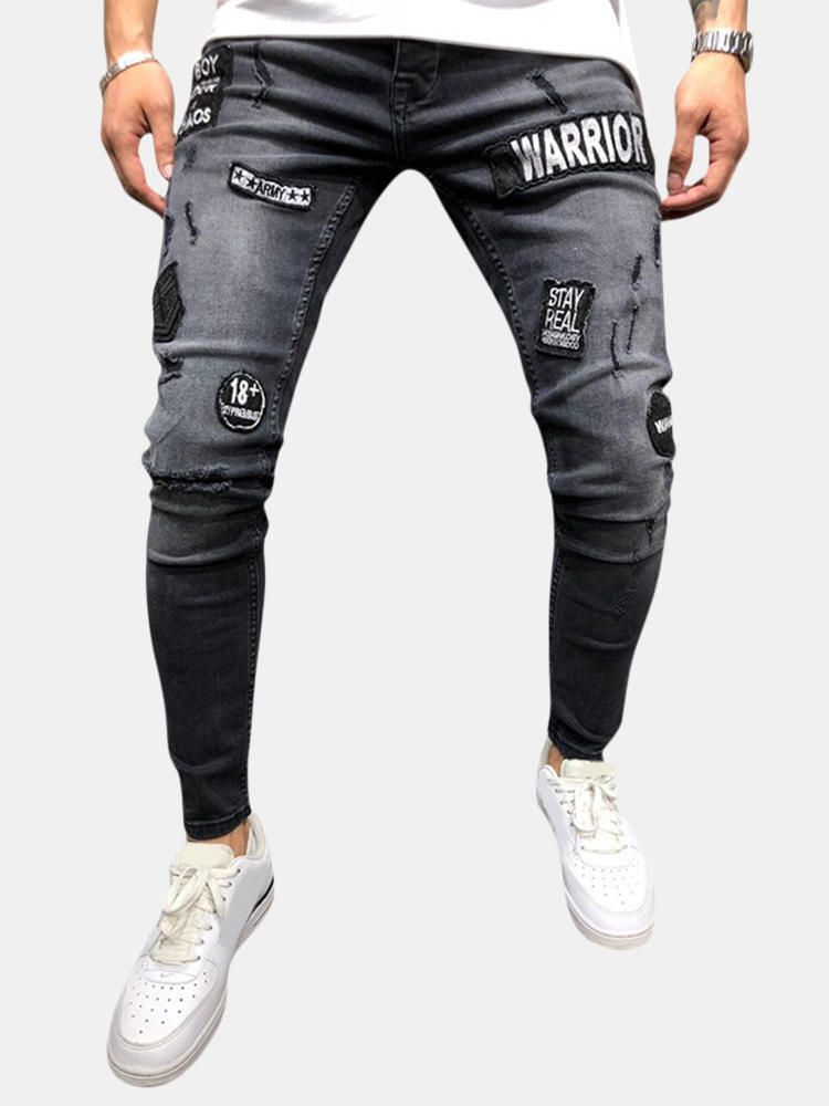 Pantalones De Mezclilla De Mezclilla De Retazos De Cintura Media De Algodón De Moda Para Hombre