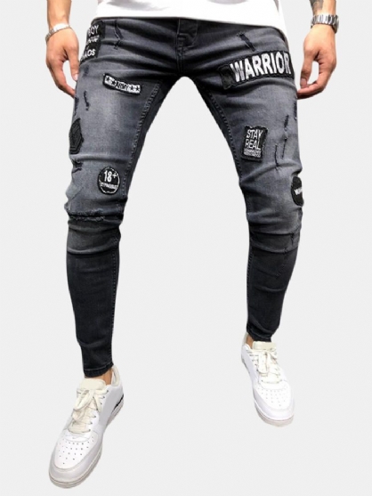 Pantalones De Mezclilla De Mezclilla De Retazos De Cintura Media De Algodón De Moda Para Hombre