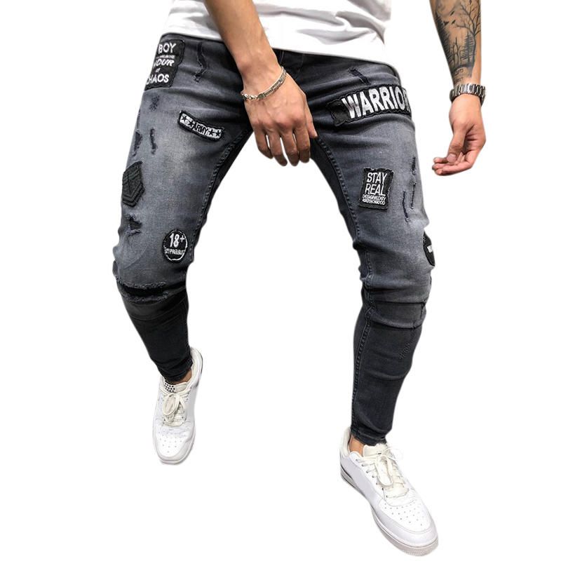 Pantalones De Mezclilla De Mezclilla De Retazos De Cintura Media De Algodón De Moda Para Hombre