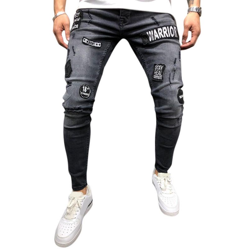 Pantalones De Mezclilla De Mezclilla De Retazos De Cintura Media De Algodón De Moda Para Hombre