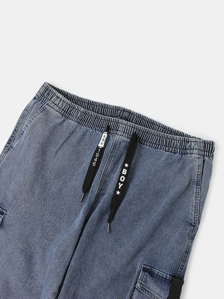 Pantalones Vaqueros Con Puños Elásticos Casuales Con Múltiples Bolsillos Para Hombre Con Cordón Con Viga Pies