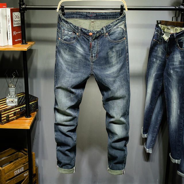 Pantalones Vaqueros Delgados Rectos Para Hombres Nuevos Pantalones De Mezclilla Con Pies Casuales Elásticos Retro