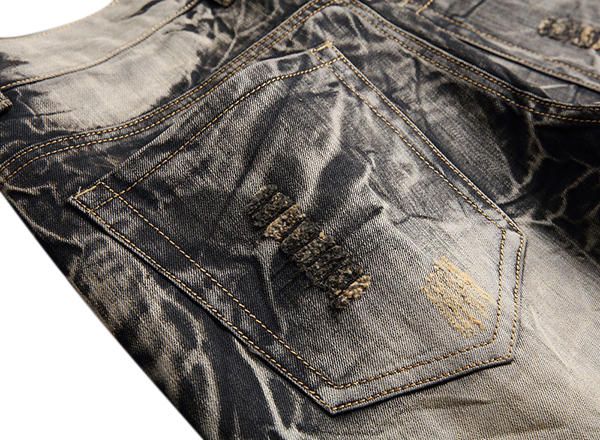 Pantalones Vaqueros Lavados A La Piedra Con Alas Bordadas Con Agujeros Vintage Casuales Para Hombres