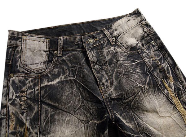 Pantalones Vaqueros Lavados A La Piedra Con Alas Bordadas Con Agujeros Vintage Casuales Para Hombres