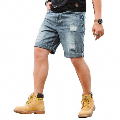 Summer Talla Grande Retro Nostalgic Fashion Ripped Holed Short Jeans Para Hombres